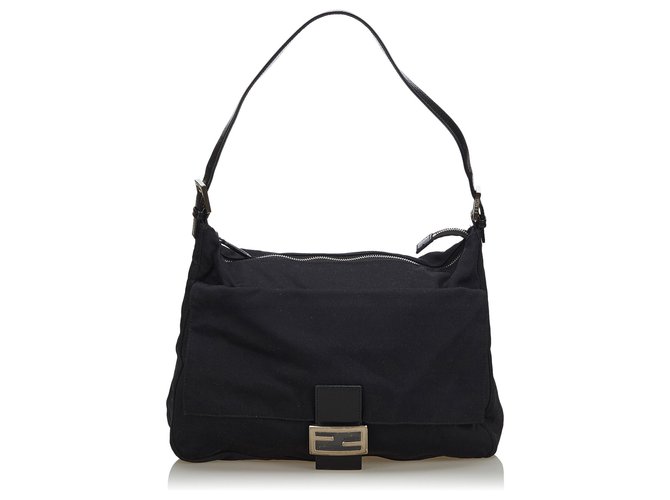 Fendi Black Mamma Shoulder Bag Leather Cloth  ref.137739