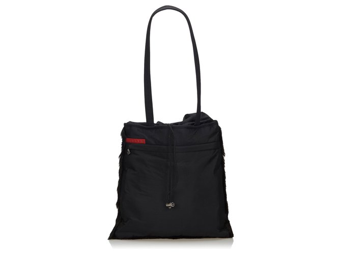 Prada Black Fur Shoulder Bag Nylon Cloth  ref.137752
