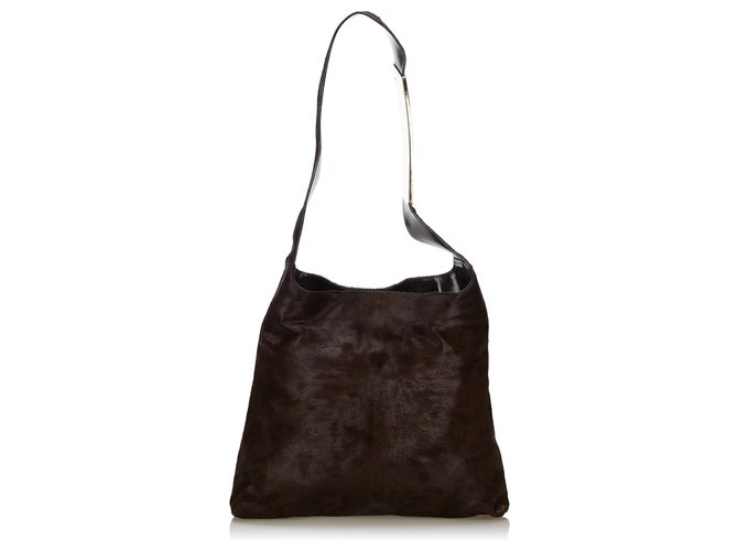 Gucci Brown Pony Hair Shoulder Bag Dark brown Metal  ref.137754