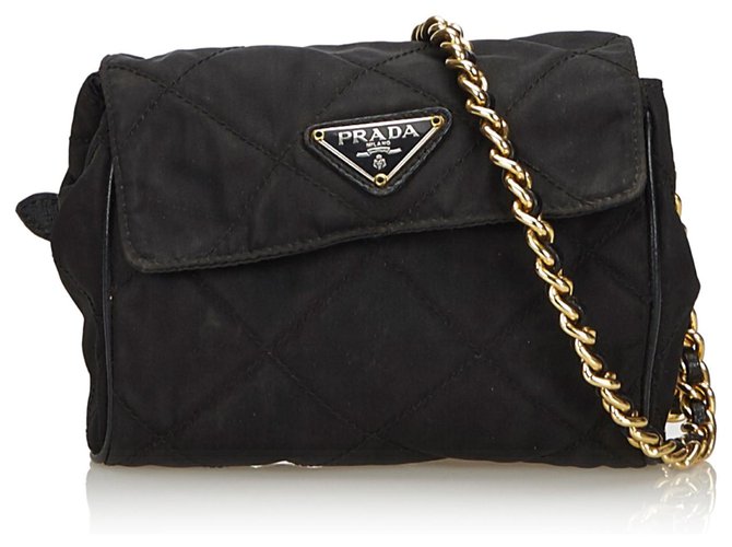 Prada Black Nylon Chain Belt Bag Leather Cloth  ref.137762