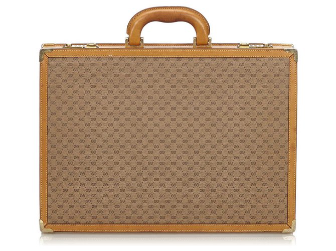 Gucci Brown Micro GG Briefcase Beige Leather Plastic  ref.137764