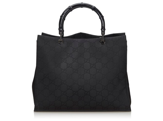 Gucci Black GG Canvas Bamboo Handbag Leather Cloth Cloth  ref.137767