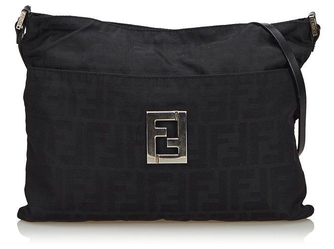 Fendi Black Zucca Canvas Shoulder Bag Cloth Cloth  ref.137780