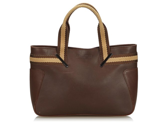 Gucci Brown Web Leather Handbag Dark brown Cloth Cloth  ref.137787