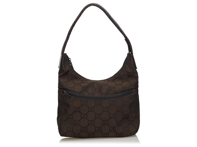 Gucci Brown GG Canvas Shoulder Bag Dark brown Leather Cloth Cloth  ref.137792