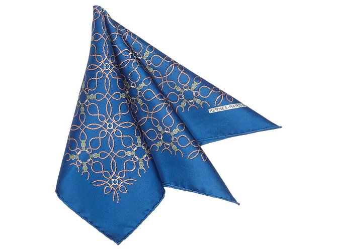 Foulard en soie imprimée bleu Hermès Tissu Multicolore  ref.137794