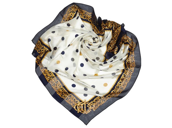 Dior bufanda de seda estampada blanca Blanco Multicolor Paño  ref.137797
