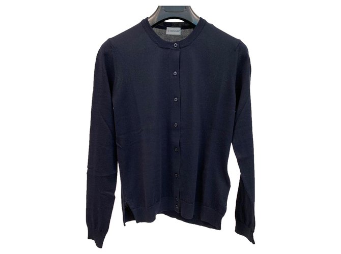 Moncler Cardigan en tricot de coton bleu marine  ref.137821