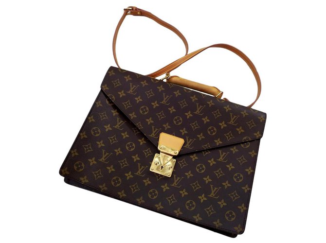 Louis Vuitton Briefcase Brown Leather Cloth  ref.137845
