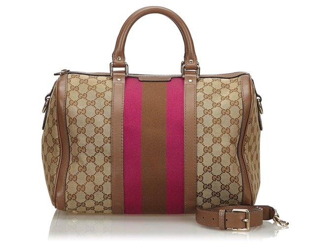 Gucci Brown GG Web Joy Boston Bag Multiple colors Leather Cloth Cloth  ref.137889