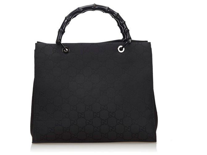 Gucci Black GG Bamboo Nylon Handbag Wood Cloth  ref.137893