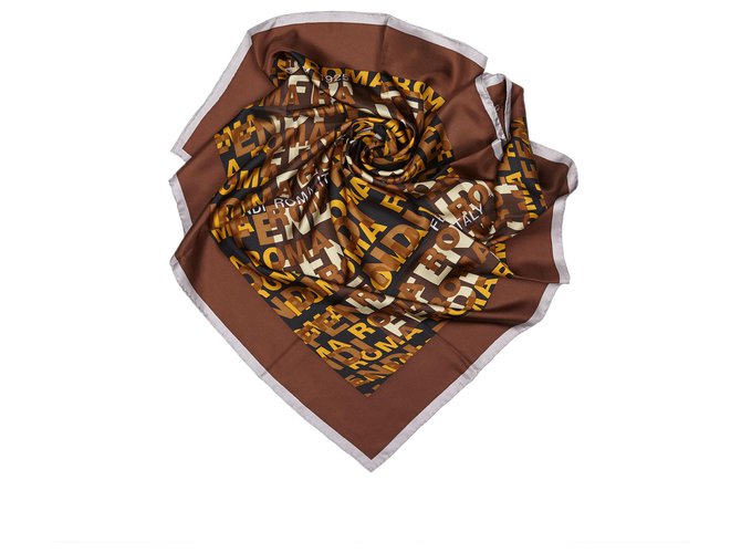 Fendi Brown Printed Silk Scarf Multiple colors Dark brown Cloth  ref.137920