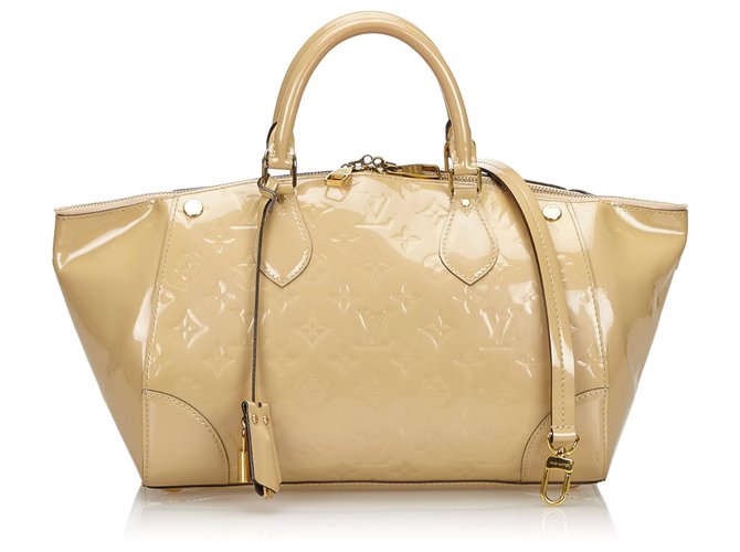 Louis Vuitton Castanho Vernis Santa Monica Marrom Bege Couro Couro envernizado  ref.137925