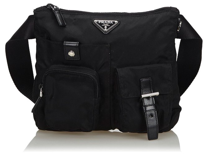 Prada Black Nylon Belt Bag Leather Cloth  ref.137929