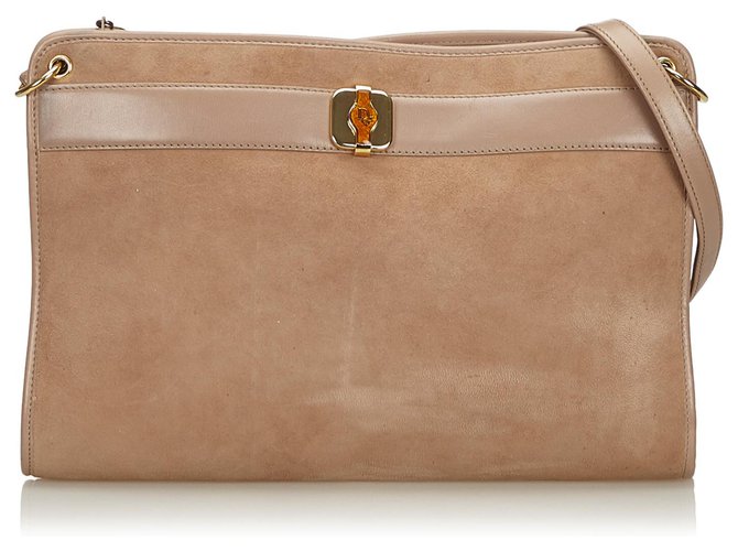 Dior Brown Suede Shoulder Bag Beige Leather  ref.137936