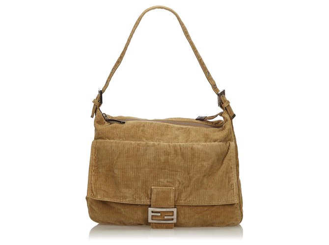 Fendi Brown Mamma Corduroy Shoulder Bag Cloth  ref.137937