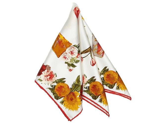 Gucci bufanda de seda floral blanca Blanco Multicolor Paño  ref.137944