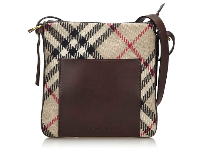 Burberry Brown Nova Check Wool Crossbody Bag Multiple colors Beige Leather Cloth  ref.137948