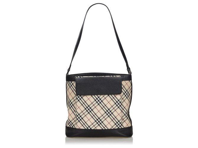 Burberry - Sac bandoulière en toile à carreaux Nova Cuir Tissu Marron Multicolore Beige  ref.137961