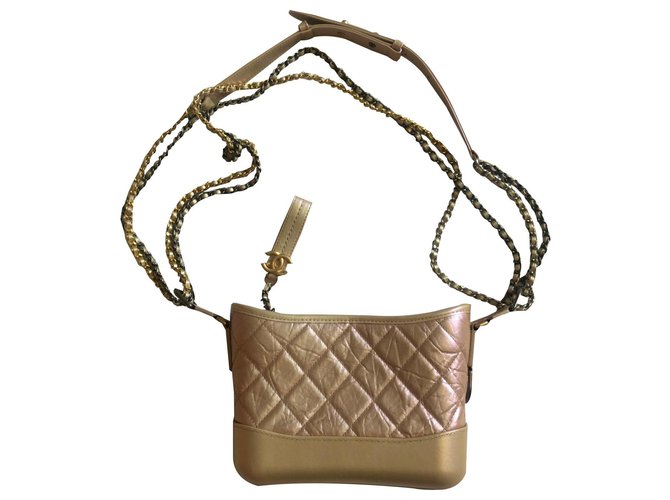 CHANEL Iridescent Aged calf leather Quilted Small Gabrielle Bag Light Pink Goatskin  ref.137996