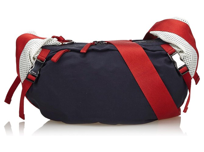 prada nylon shoulder bag blue