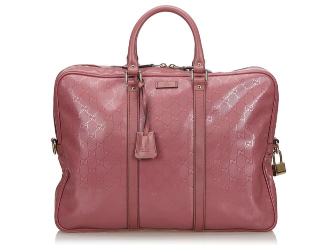 Gucci Pink Imprime Business-Tasche Leder Leinwand Kalbähnliches Kalb Tuch  ref.138109