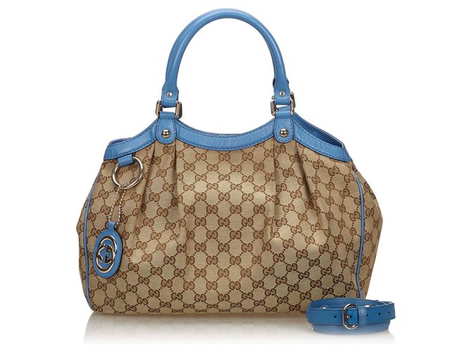 Gucci Brown GG Canvas Sukey Handtasche Braun Blau Beige Leder Leinwand Tuch  ref.138122