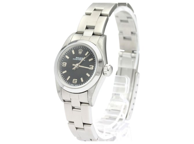 Rolex Silver Stainless Steel Oyster Perpetual Automatic 67180 Black Silvery Metal  ref.138124