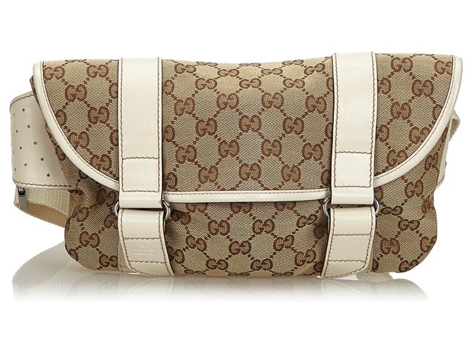 Gucci Womens Canvas Leather Trim Fanny Pack