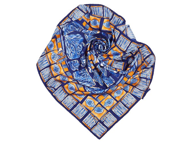 Céline Pañuelo de seda estampado celine azul Multicolor Azul marino Paño  ref.138135