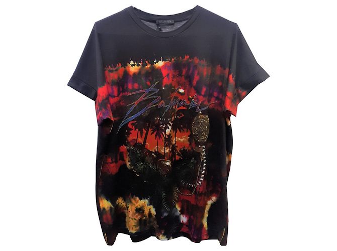 T-shirt con palme del marchio Balmain Multicolore