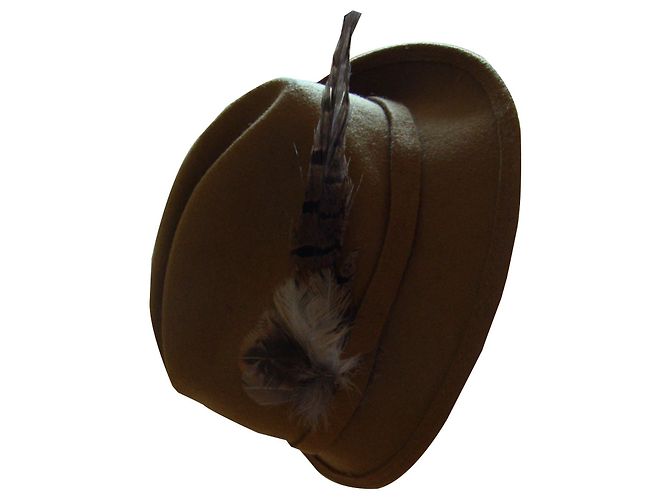 Autre Marque Mustard Wool Felt Hat with Feather