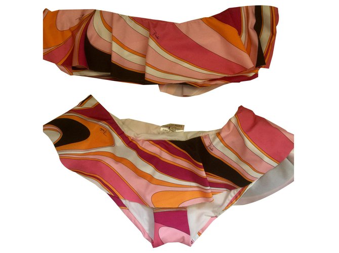 Emilio Pucci Fiore bikini à volants Maya Elasthane Polyamide Multicolore  ref.138256