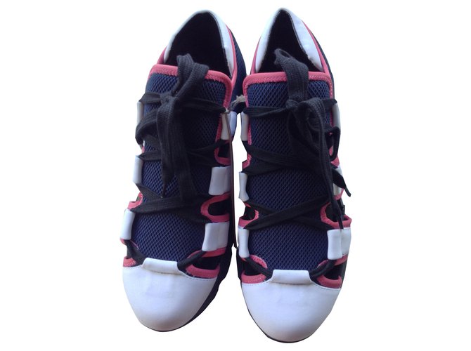 Marni Cut-out Trainers Pink White Blue Leather Polyester Rubber Polyamide  ref.138287