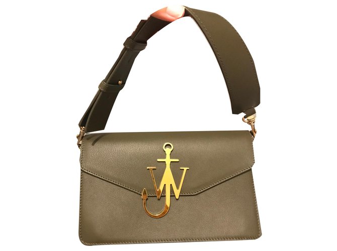 JW Anderson Logo Bag Golden Olive green Leather Chain  ref.138288