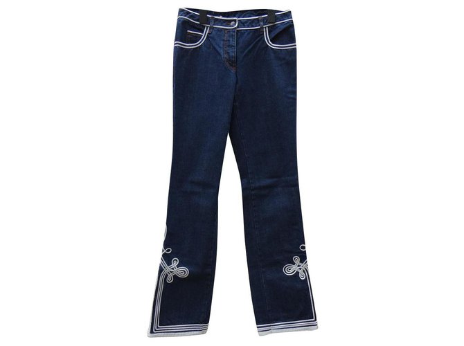 Jean Paul Gaultier Jeans Blue Cream Cotton  ref.138305