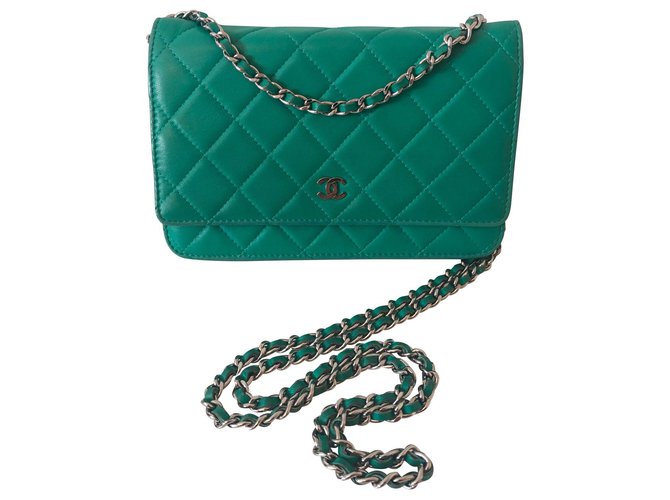 Wallet On Chain Chanel WOC Green Leather  ref.138314