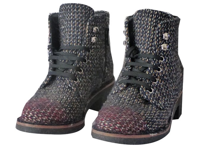 Chanel Ankle Boots Multiple colors Tweed  ref.138318