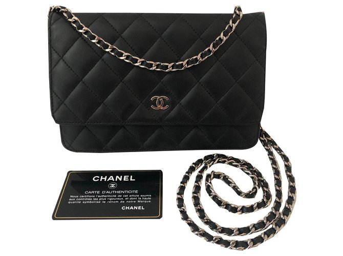Wallet On Chain Chanel WOC Schwarz Leder  ref.138322