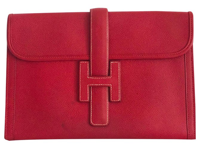 Hermès Hermes Clutch Jige Courchevel Red Leather  ref.138729