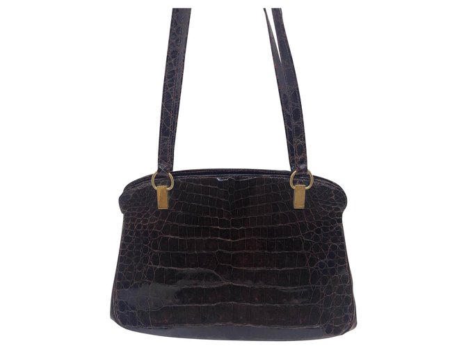 Autre Marque Small vintage croc bag Brown Exotic leather  ref.138749