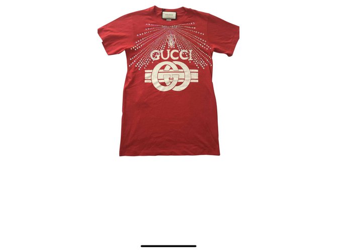 Gucci T-Shirt mit Strass neu Rot Baumwolle  ref.138800