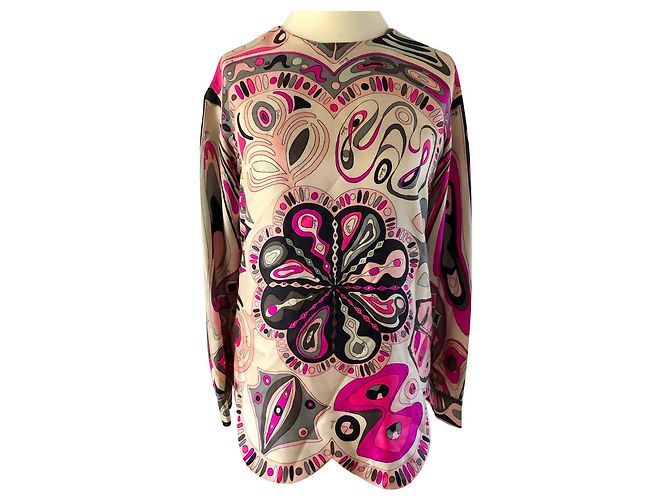 Camicia / camicetta di seta vintage Emilio Pucci in mezzo Nero Rosa Bianco Multicolore Grigio Grigio antracite Fuschia