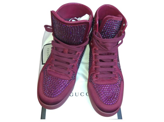 Gucci High Sneakers Bordeaux Satin  ref.138849