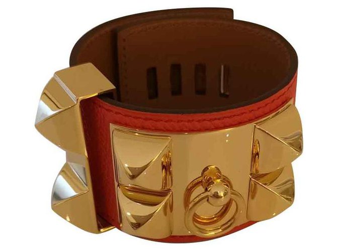 Hermès dog collar bracelet Orange Coral Leather  ref.138879