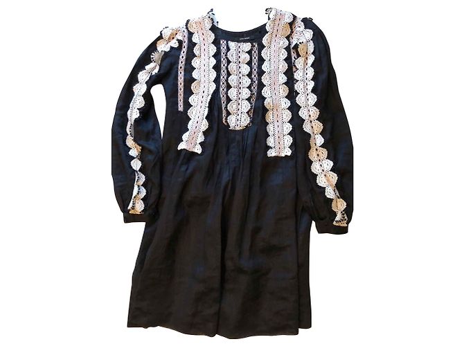 Isabel Marant Schwarzes Leinenkleid mit Spitze Größe 36
