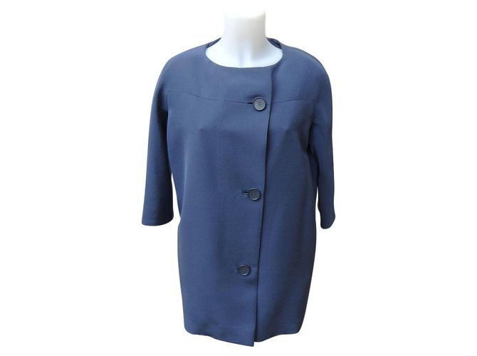 Balenciaga Manteaux, Vêtements d'extérieur Soie Laine Bleu  ref.138933