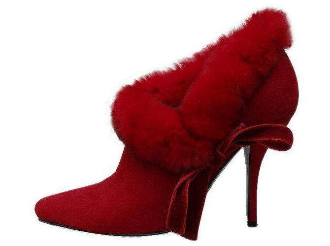 Sergio Rossi Ankle Boots Red Leather Fur  ref.138971