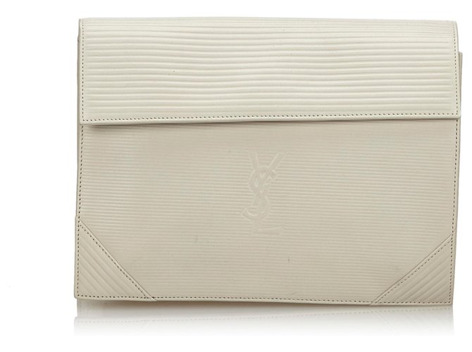 Yves Saint Laurent YSL White Leather Clutch Bag  ref.138995