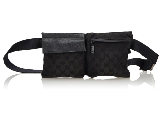 Gucci Black GG Canvas Belt Bag Negro Cuero Lienzo Paño  ref.139011